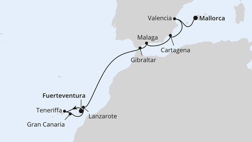 Routenverlauf Kanaren & Südspanien ab Fuerteventura