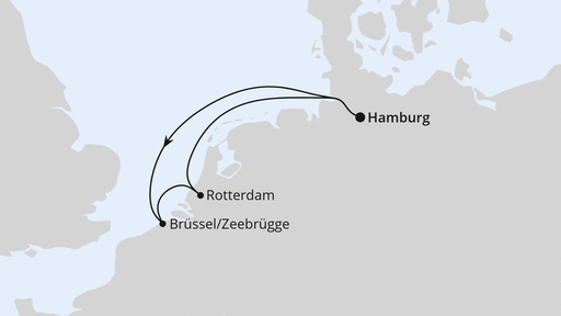 Routenverlauf Kurzreise nach Belgien & Niederlande ab Hamburg