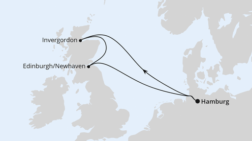 Routenverlauf Kurzreise nach Schottland ab Hamburg