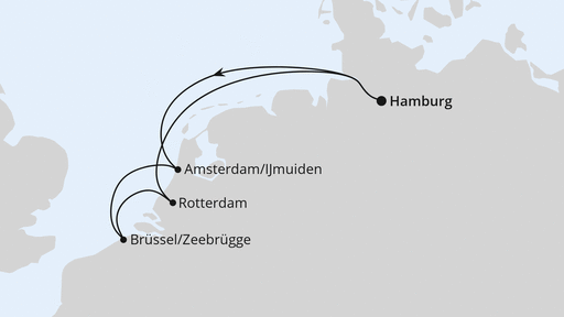 Routenverlauf Kurzreise nach Niederlande & Belgien ab Hamburg