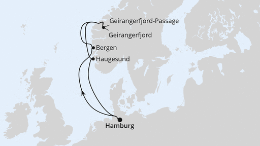 Routenverlauf Norwegen mit Geiranger ab Hamburg