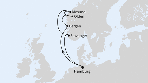 Routenverlauf Norwegens Fjorde ab Hamburg