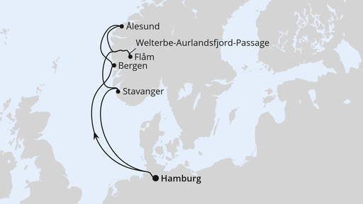 Routenverlauf Norwegens Welterbe ab Hamburg