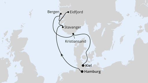 Routenverlauf Norwegen von Hamburg nach Kiel