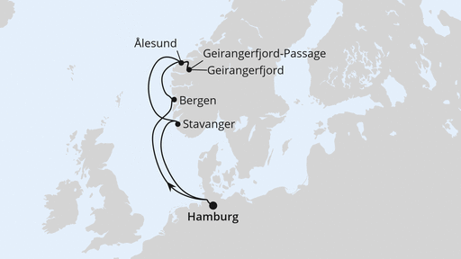 Routenverlauf Norwegens Welterbe ab Hamburg