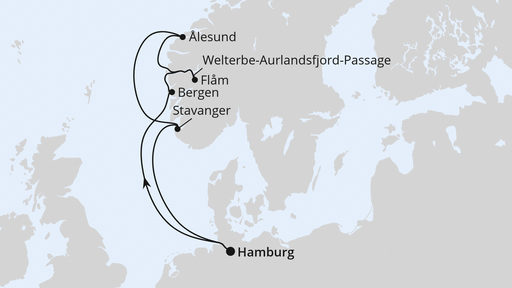 Routenverlauf Norwegens Welterbe ab Hamburg