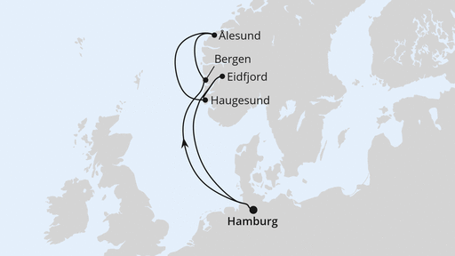 Routenverlauf Osterreise nach Norwegen ab Hamburg
