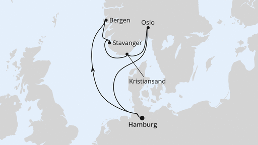 Routengrafik Südnorwegen ab Hamburg