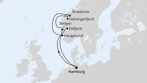 Routenverlauf Norwegens Fjord-Weltnaturerbe ab Hamburg 3