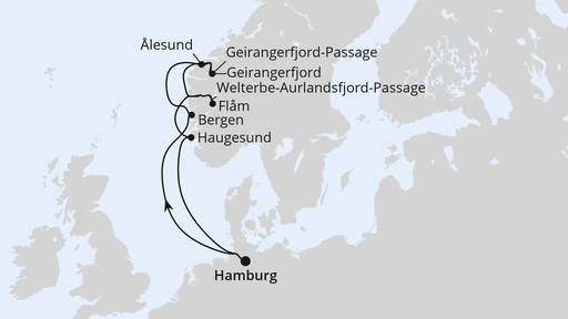 Routenverlauf Norwegens Welterbe ab Hamburg 2