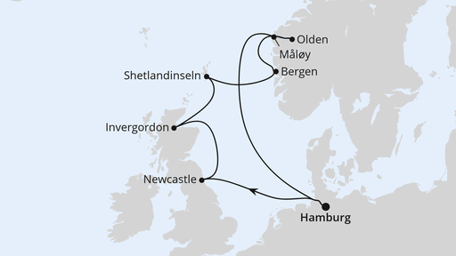 Routenverlauf Großbritannien & Norwegen ab Hamburg