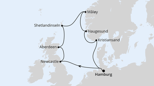 Routenverlauf Großbritannien & Norwegen ab Hamburg