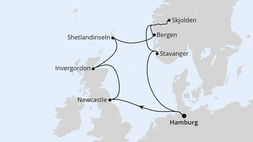 Routenverlauf Großbritannien & Norwegen ab Hamburg