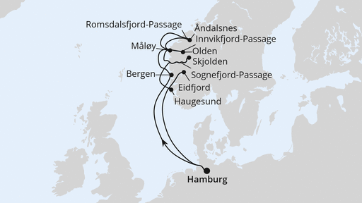 Routenverlauf Norwegische Fjordlandschaft ab Hamburg 1