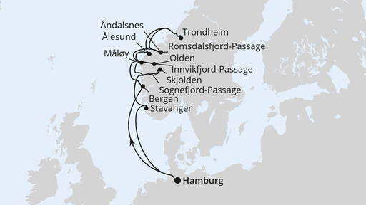 Routenverlauf Norwegische Fjordlandschaft ab Hamburg 2