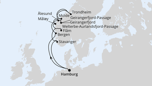 Routenverlauf Norwegens Fjord-Weltnaturerbe ab Hamburg 2