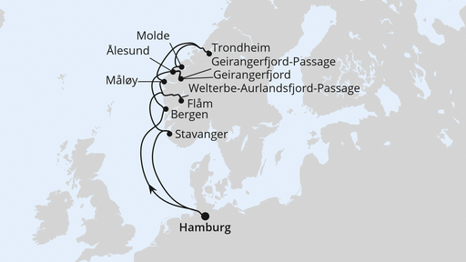 Routenverlauf Norwegens Fjord-Weltnaturerbe ab Hamburg 2