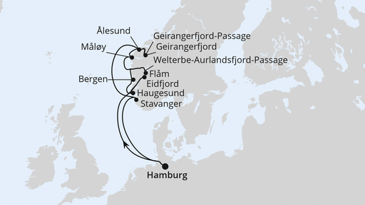 Routenverlauf Norwegens Fjord-Weltnaturerbe ab Hamburg 2