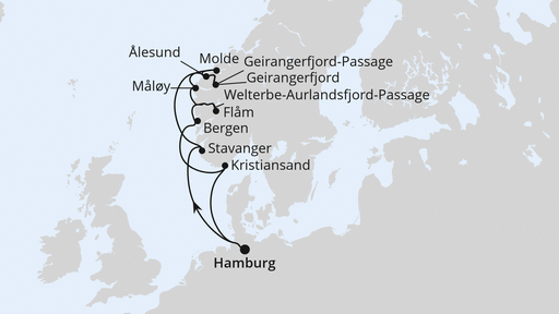 Routenverlauf Norwegens Fjord-Weltnaturerbe ab Hamburg 2