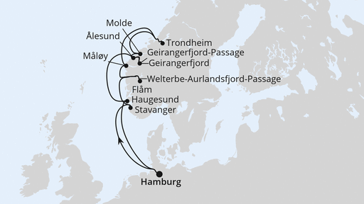 Routenverlauf Norwegens Fjord-Weltnaturerbe ab Hamburg 2