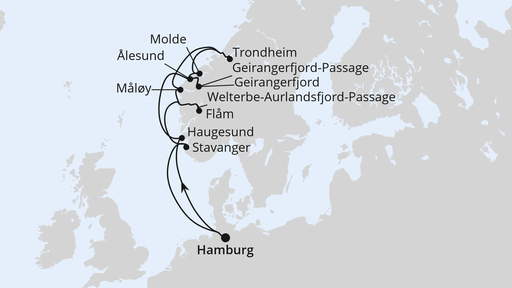 Routenverlauf Norwegens Fjord-Weltnaturerbe ab Hamburg 2