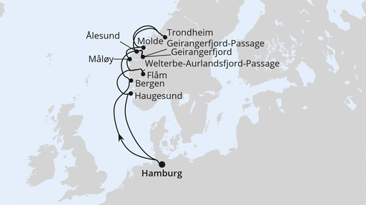 Routenverlauf Norwegens Fjord-Weltnaturerbe ab Hamburg 2