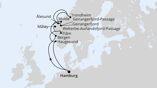 Routenverlauf Norwegens Fjord-Weltnaturerbe ab Hamburg 2