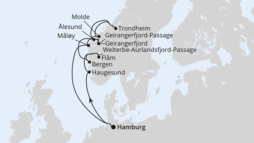 Routenverlauf Norwegens Fjord-Weltnaturerbe ab Hamburg 2