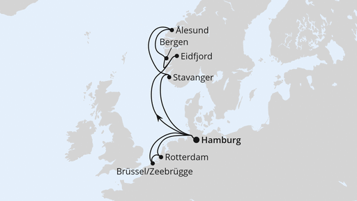 Routenverlauf Norwegen, Niederlande & Belgien ab Hamburg