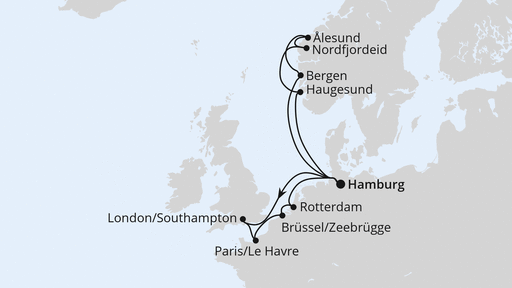 Routengrafik Metropolen &amp; Norwegen ab Hamburg