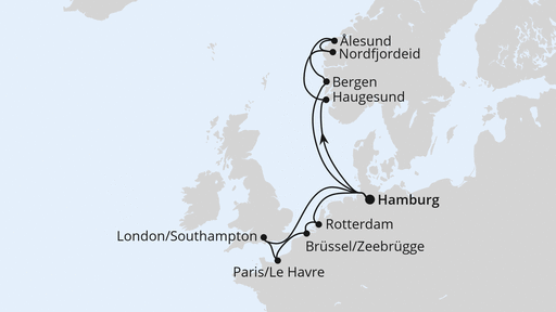 Routengrafik Metropolen &amp; Norwegen ab Hamburg