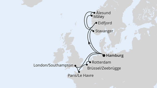 Routenverlauf Metropolen & Norwegen ab Hamburg