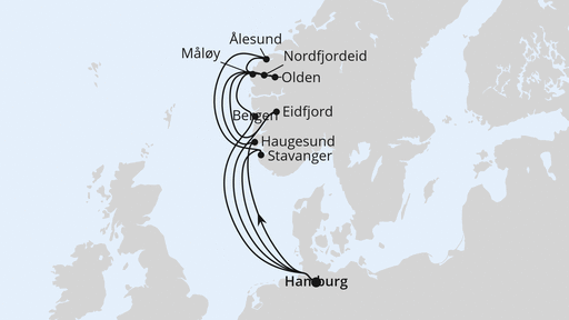 Routenverlauf Große Norwegen-Reise ab Hamburg 1