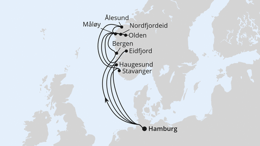 Routenverlauf Große Norwegen-Reise ab Hamburg 1