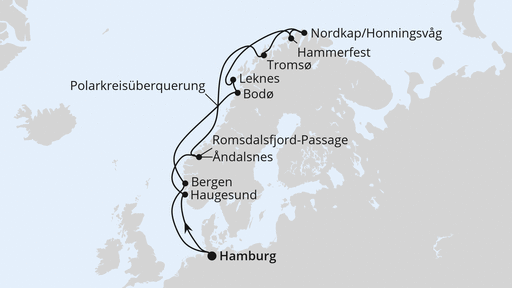 Routenverlauf Norwegen mit Lofoten & Nordkap ab Hamburg