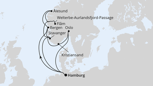 Routenverlauf Große Norwegen-Reise ab Hamburg