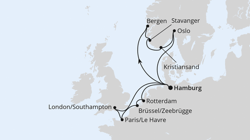 Routenverlauf Metropolen & Südnorwegen ab Hamburg