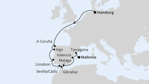 Routenverlauf Von Hamburg über Portugal nach Mallorca