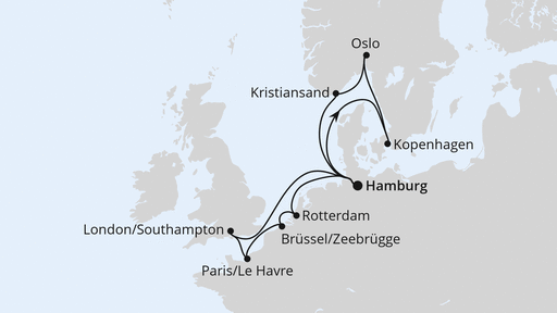 Routengrafik Metropolen &amp; Skandinavien ab Hamburg