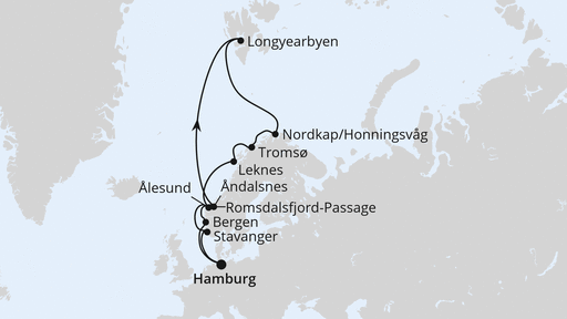 Routenverlauf Norwegen mit Spitzbergen & Lofoten ab Hamburg