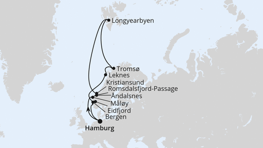 Routenverlauf Norwegen mit Spitzbergen & Lofoten ab Hamburg