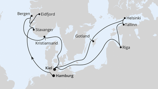 Routenverlauf Norwegen & Ostsee mit Lichterfest in Riga