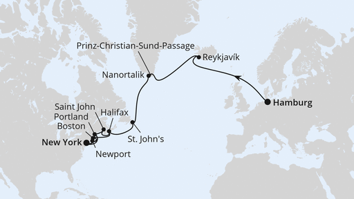Routenverlauf Von Hamburg über Grönland & Kanada nach New York