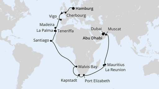 Routenverlauf Weltenbummler Kanaren, Südafrika & Mauritius 3