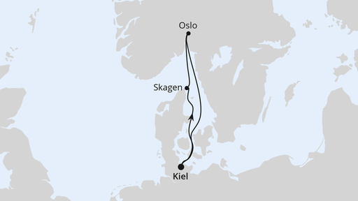 Routenverlauf Kurzreise nach Oslo & Skagen ab Kiel