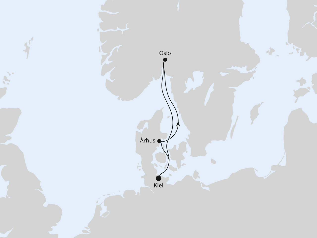 Routenkarte der AIDA Kreuzfahrt Kurzreise zum Biathlon-Weltcup in Oslo ab Kiel