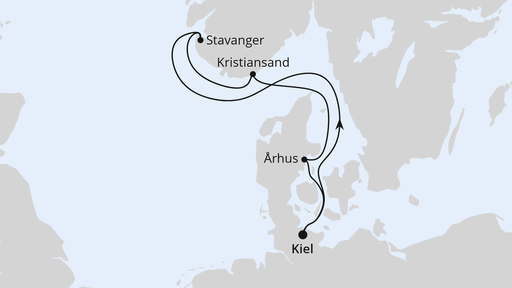 Routenverlauf Kurzreise nach Skandinavien ab Kiel