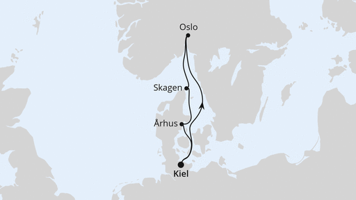 Routenverlauf Kurzreise nach Skandinavien ab Kiel