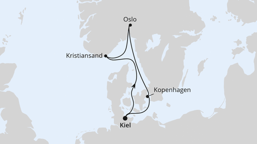 Routenverlauf Skandinavische Städte ab Kiel