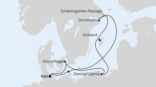 Routenverlauf Schweden, Polen & Dänemark ab Kiel